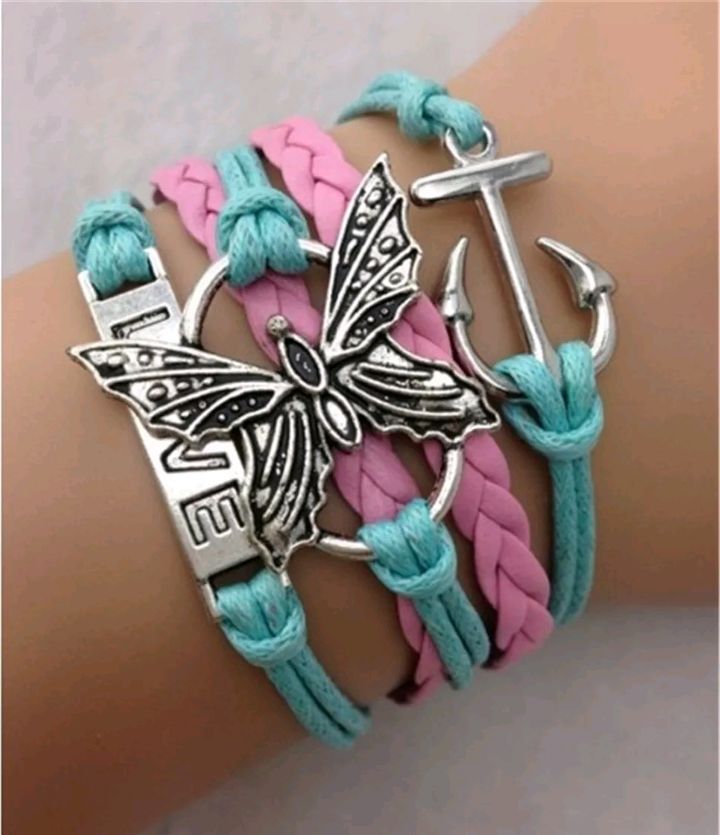 Fashion Infinity Butterfly Anchor Love Shaped Charm Leather Bracelet