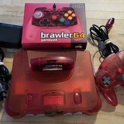 Watermelon Red Nintendo 64 with Everdrive 64 and 100s of games!!