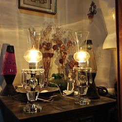 Pair Of Mid-Century Lead Crystal Boudoir Table Lamps