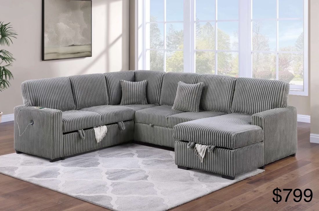 Corduroy Sectional Sleeper Sofa 