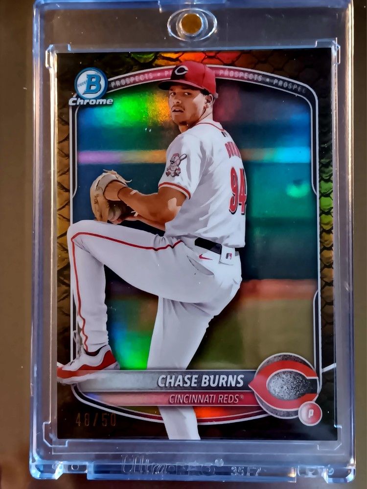 Chase Burns already proven Prospect from Bowman 2025 gold Reptilian /50