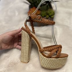 Platform Heels (nude/Denim/ Brown )