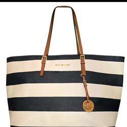 Michael Kors Blue White Jet Set Tote with MK Dustbag