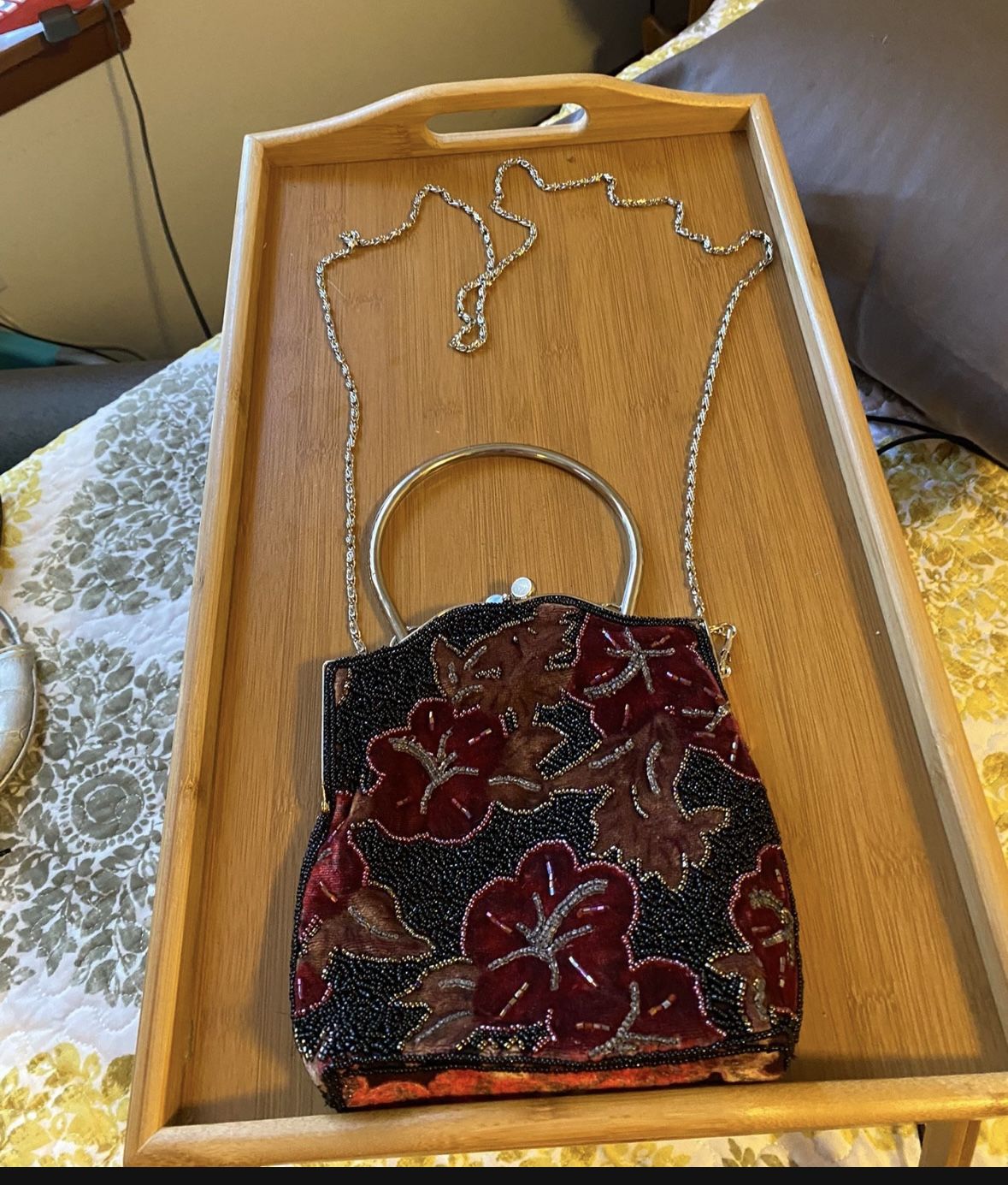 Vintage Velvet Beaded Clutch Handbag
