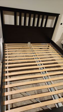 IKea Hemness Dark Brown Wood Bed Frame with Slats
