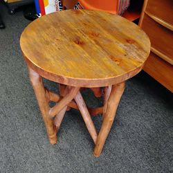 Round Twig Base Side Table Rustic Brown Sturdy End Table