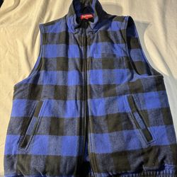 Supreme F/W 2014 Buffalo Plaid Blue Flannel Vest L Checkered Plaid New ***