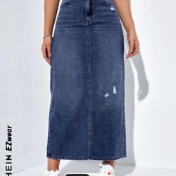 Ripped Denim Maxi Skirt