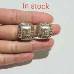 Gold Faux Pearls Square Women's Studs Earrings Gift