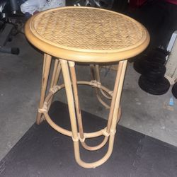  Rattan Round Side Table, Boho Wooden Plant Stand, Woven Stool Table