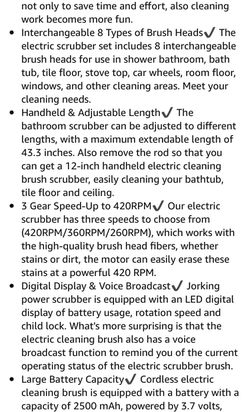 Electric Spin Scrubber, Jorking Cordless Power Scrubber Up to 420RPM  Powerful Cleaning, Shower Scrubber for Cleaning Bathtub, Tile and Floor  with 8