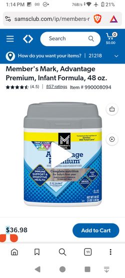 Members mark advantage infant formula