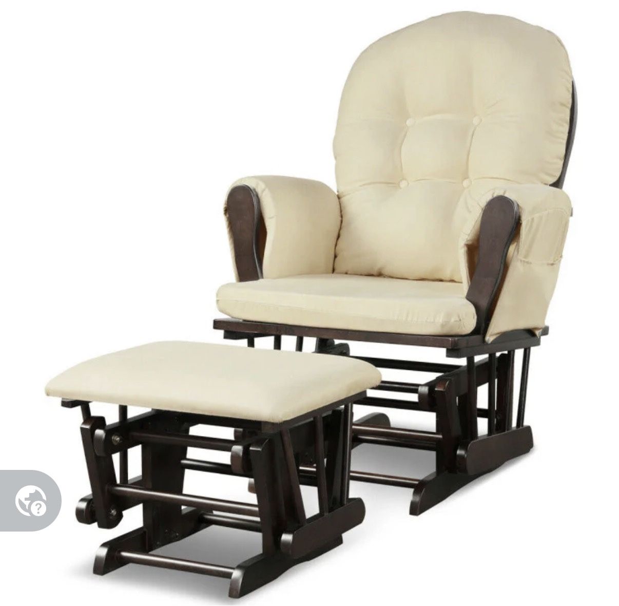 Brand New In The Box Wood Glider and Ottoman Set with Padded Armrests and Detachable Cushion