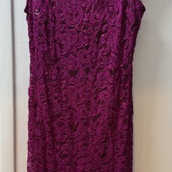 Fuschia Sequin Midi Dress - Size 14