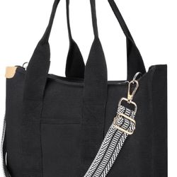 Canvas Tote Bag Crossbody Bag for Women, Zipper Tote Bag Shoulder Bag with Adjustable Strap for Travel, Work
