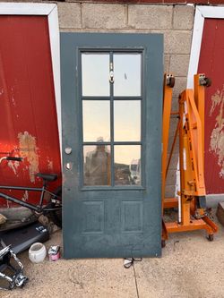 Green Exterior Door with 6-Lite Glass