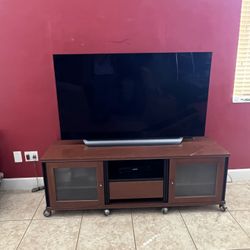 TV Stand / Media Console with Glass Doors – Rolling Base”