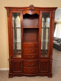 Solid cherry wood storage / dining / china hutch cabinet