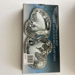 New Godinger Silver Plated Grape Design Double Heart Dish, 11”x5.5”.