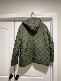 Olive Green Quilted Hooded Puffer Jacket