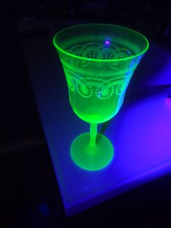 Set of 5, vintage green depression glass water goblet