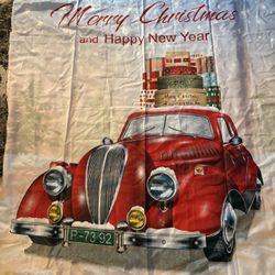Red Christmas Truck Bathroom Curtain And  Rings