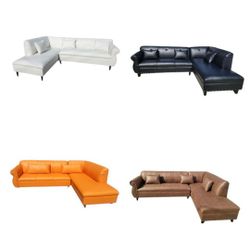 NEW 9x7ft And 7X9FT SECTIONAL CHAISE, Black, Orange Leather ,steel BLUE, Navy FABRIC LOUNGE Set / More Color FABRIC Available