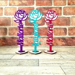 Custom Name Standing Wooden Rose 