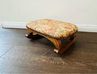 Vintage Wood And Tapestry Rocking Footstool