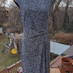 Ann Taylor Black & White Spotted Polka Dot Ruched Fitted Dress Women's Size M