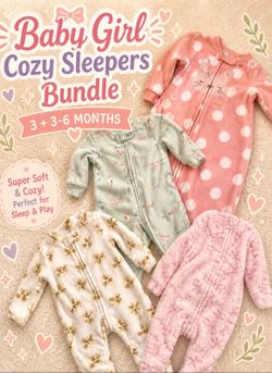 👶💗 Baby Girl Cozy Sleepers Bundle (3 + 3–6 Months) 💗👶