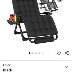 Oversized Zero Gravity Chair with Cushion XXL, 33In Padded Lounge Chair, Recliner Camping Chair W/Full-Alu Alloy Lock, Cushion, Storage Bag, Footrest,