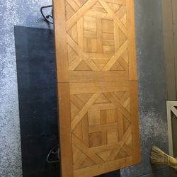 Solid Oak Parquet Wrought Iron Table