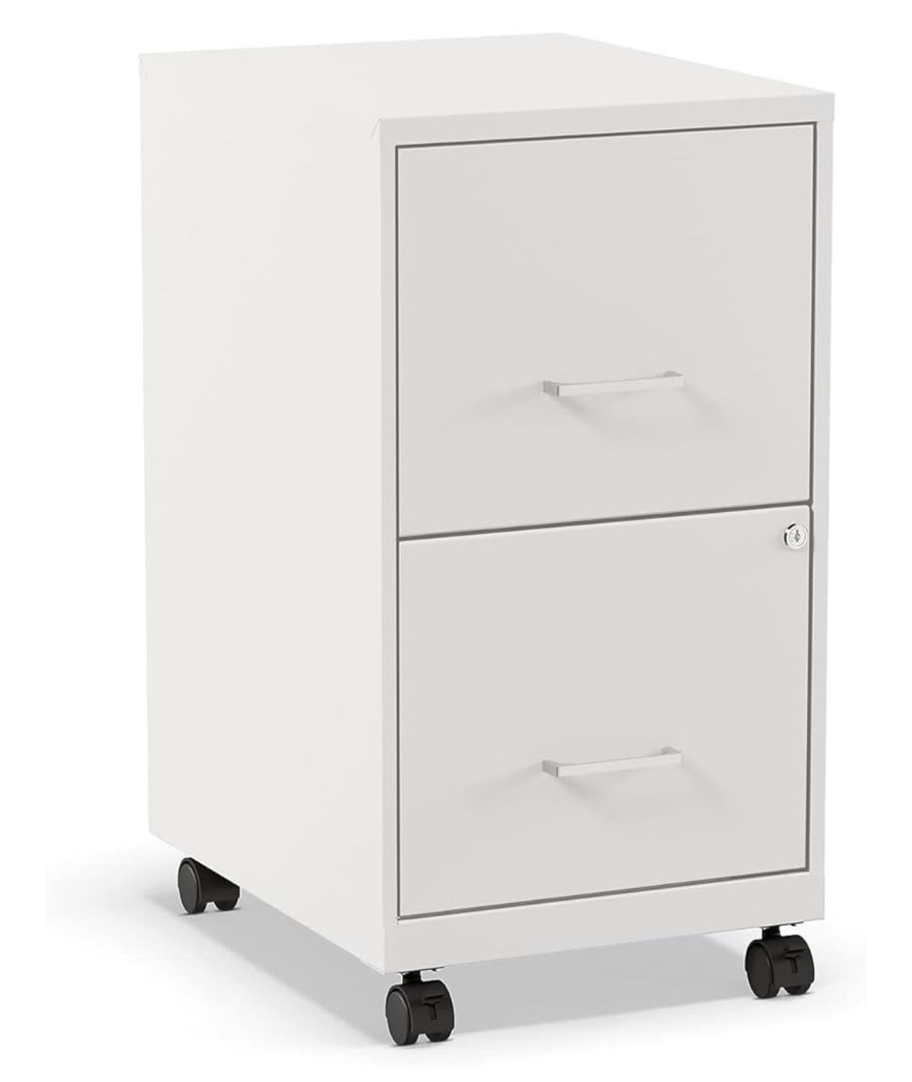 STAPLES 2-Drawer Vertical File Cabinet, Letter Size Documents, Lockable & Mobile, 18.9" D x 14.3" W x 26.3" H, White (EF20)