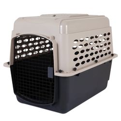 Medium Plastic Portable Dog Kennel Airline Friendly Pet Carrier, 32" for Pets 30-50 lb, Taupe/Black $30