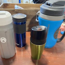 Lot of 4 various cup, thermos, and travel mugs