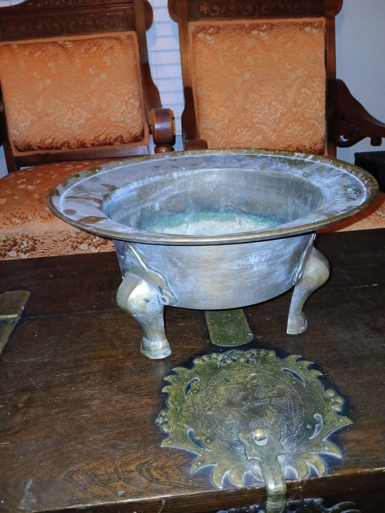 Antique Brass Brazier Footed Pot