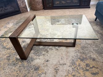 Nola Brown  Rectangle Glass Top & Wood Base Coffee Table | Mindi