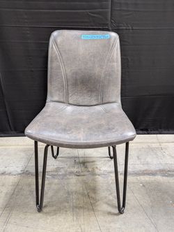 Distressed Gray Faux Leather Dining Chair with Hairpin Legs