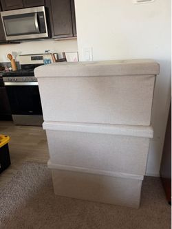 3-Tier Stackable Storage Ottomans / Pet Steps - Beige