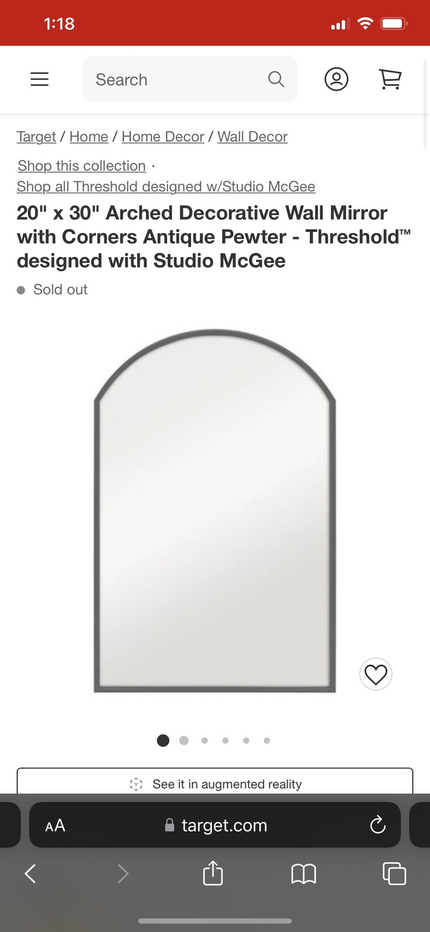 **PENDING Sold Out 20" x 30" Arched Decorative Wall Mirror with Corners Antique Pewter - Thresholdâ„¢ designed with Studio McGee