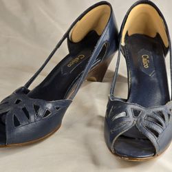 Vintage Women's Calico Shoes~Dark Blue~9~