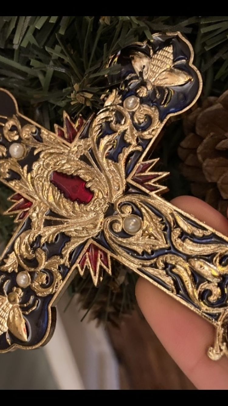 Rare Gold holiday cross ornament from Vatican