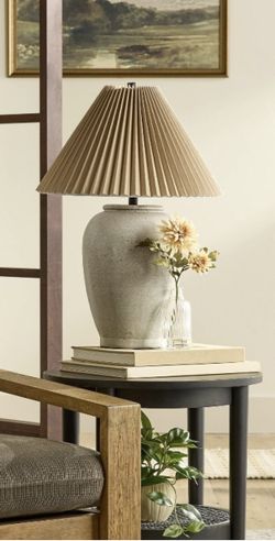 Ceramic Table Lamp Cream with Pleated Fabric Shade from Hearth & Hand