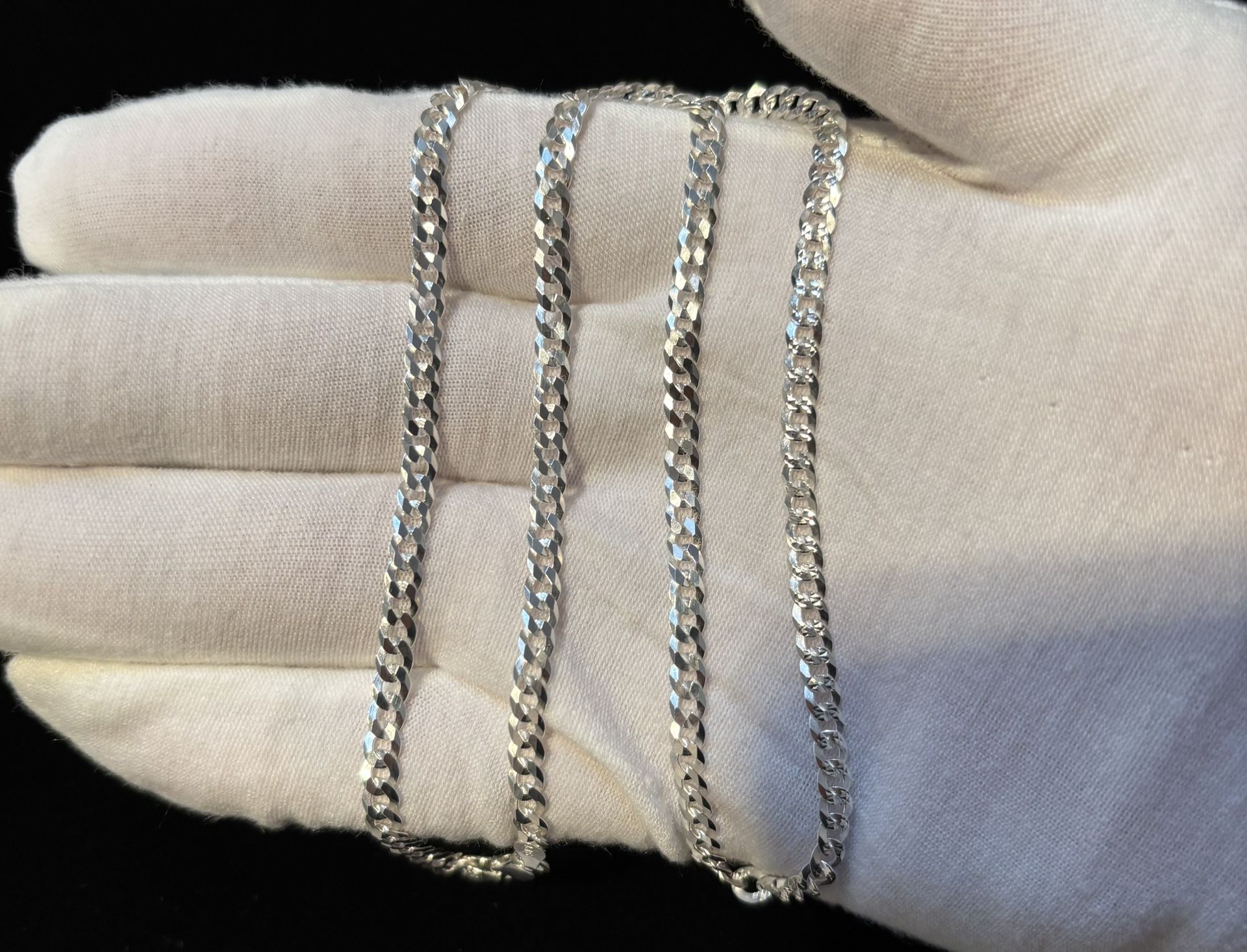 925 Sterling Silver 4mm Diamond Cut Cuban Chain 20”