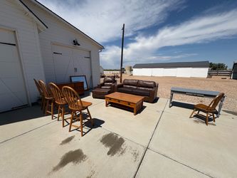 Multiple items - couch/chair/ottoman set, barstools, desk and chair, large coffee table, dresser/mirror set, - sold separately or all for on