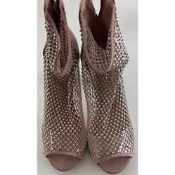 Bisou Bisou Leather shoes size 7.5 Pink Crystal Stone Womens Prom Shoes heels