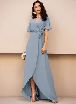 Blue Chiffon Wrap Maxi Dress size10 +tie