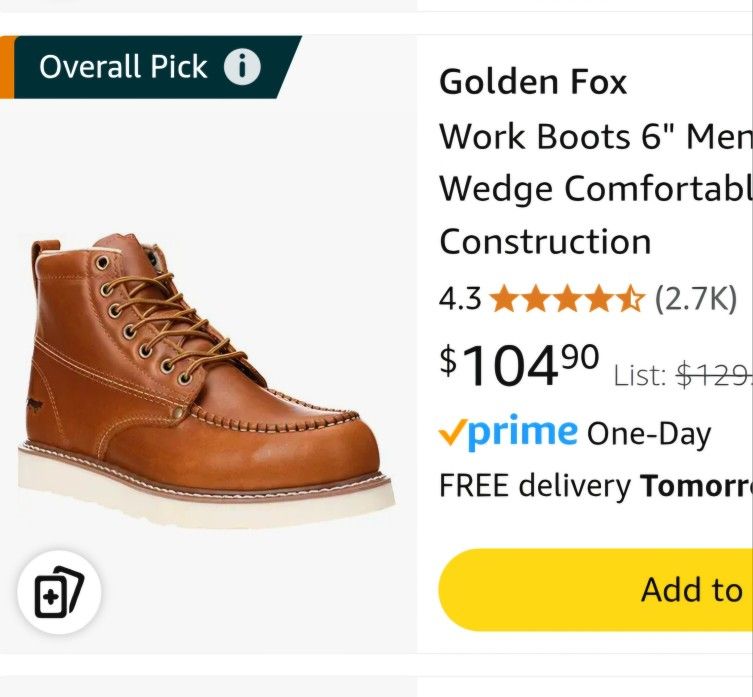 New Golden Fox Work Boots Men's Moc Toe Size 8
