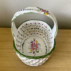 Jay Willfred Andrea by Sadek Hand Painted Ceramic Floral Basket Made In Portugal